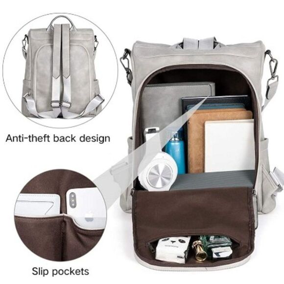 OLYE Leather Backpack for Women- GRAY main image 7